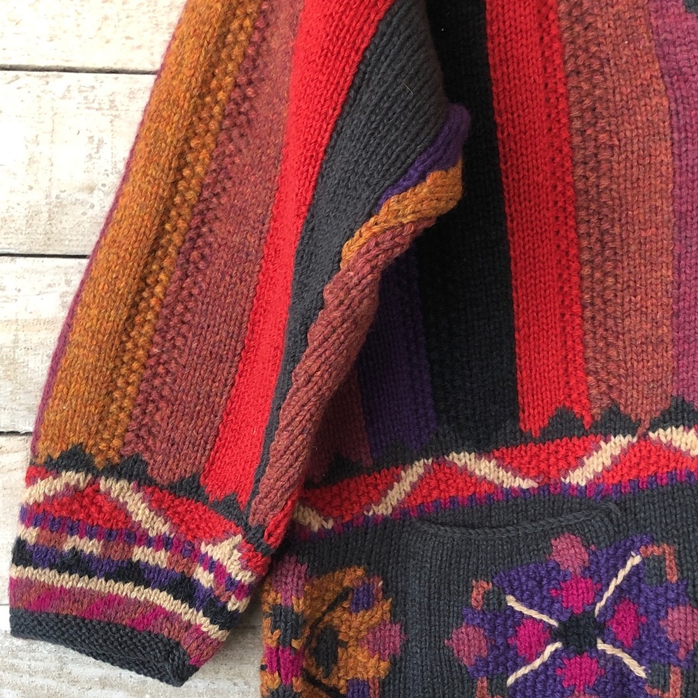 Segrets Sun Prints Colourful Shetland Wool Hand Knit Cardigan - Picture 9 of 12